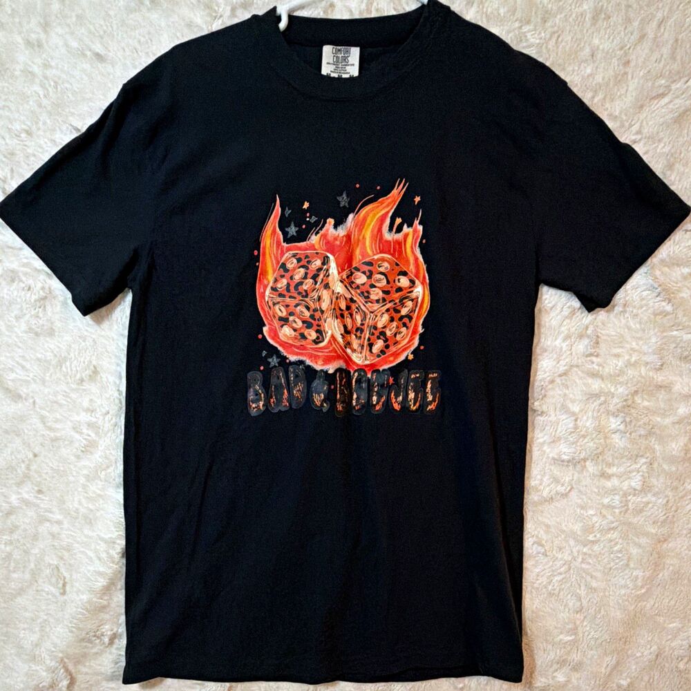 Comfort Colors Men’s Flaming Dice Heavyweight Black  Size M